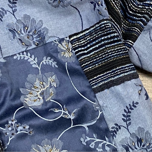 Vintage TANTRUMS Coat Women 3X Blue Patchwork Floral Beaded Viscose Art To Wear - Picture 4 of 9